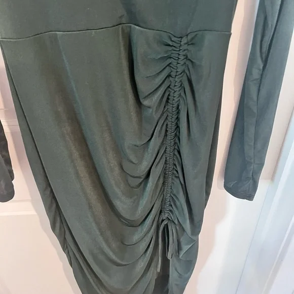 Elegant Forest Green Ruched Dress Size Large - Picture 4 of 11
